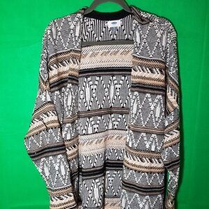 Old Navy Womens XL Open Cardigan Textured Aztec Southwestern Black White Brown